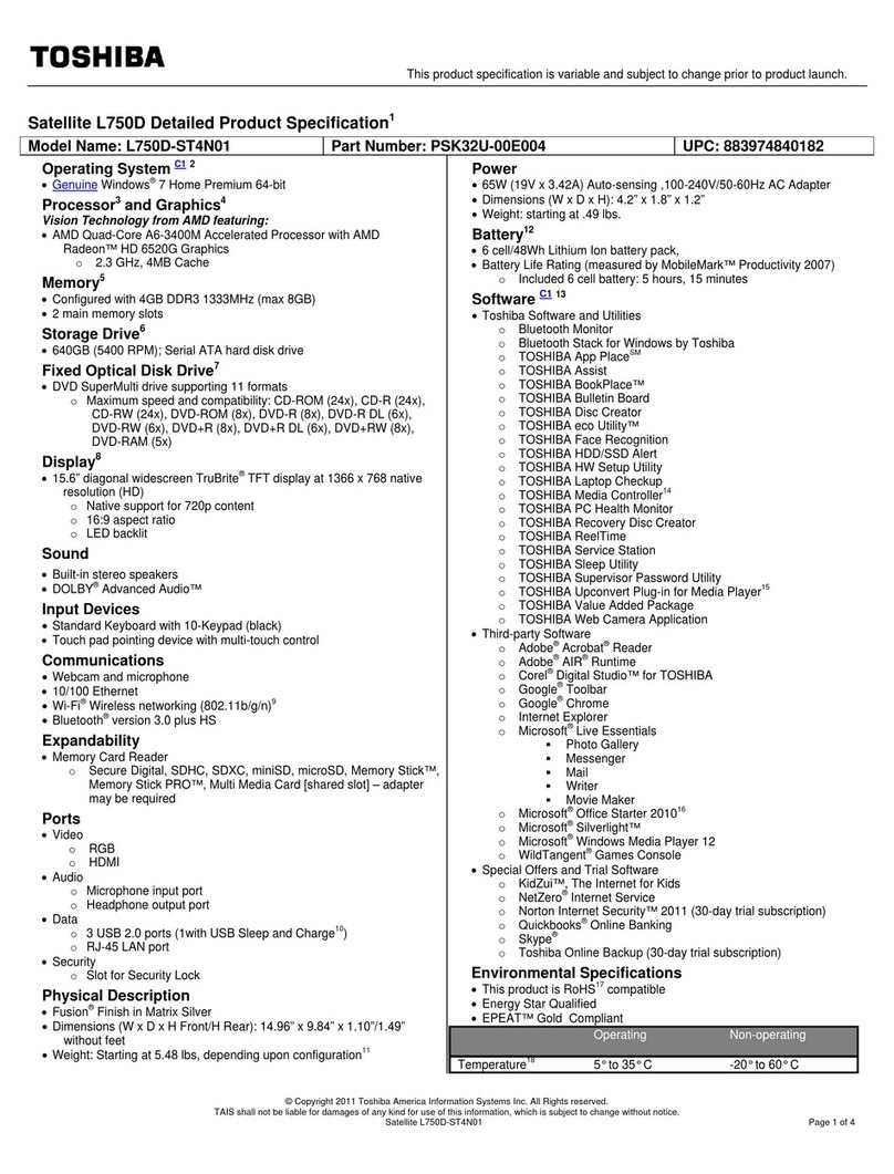 Toshiba Satellite L750D-ST4N01 User manual