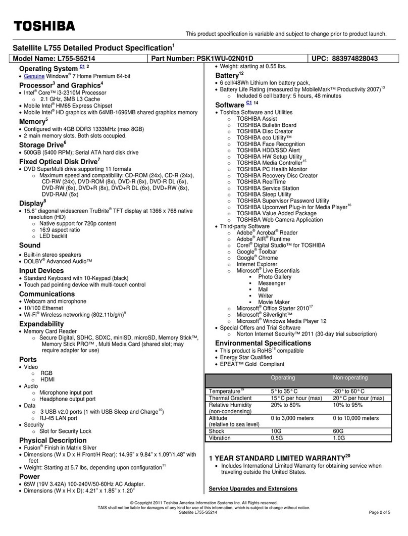 Toshiba Satellite L755-S5214 Specifications