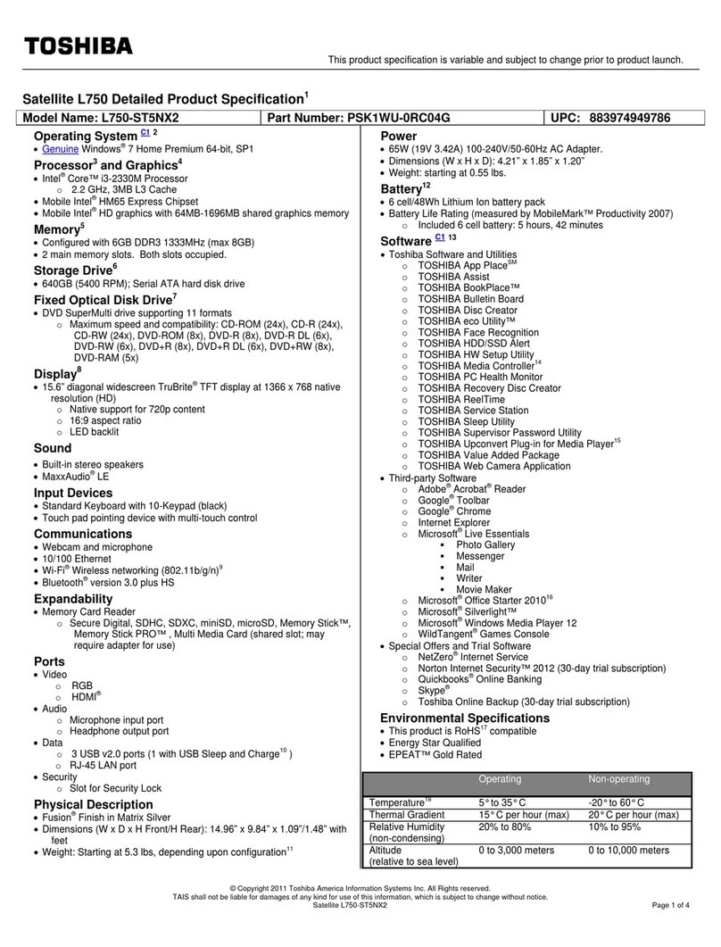 Toshiba Satellite L750-ST5NX2 User manual