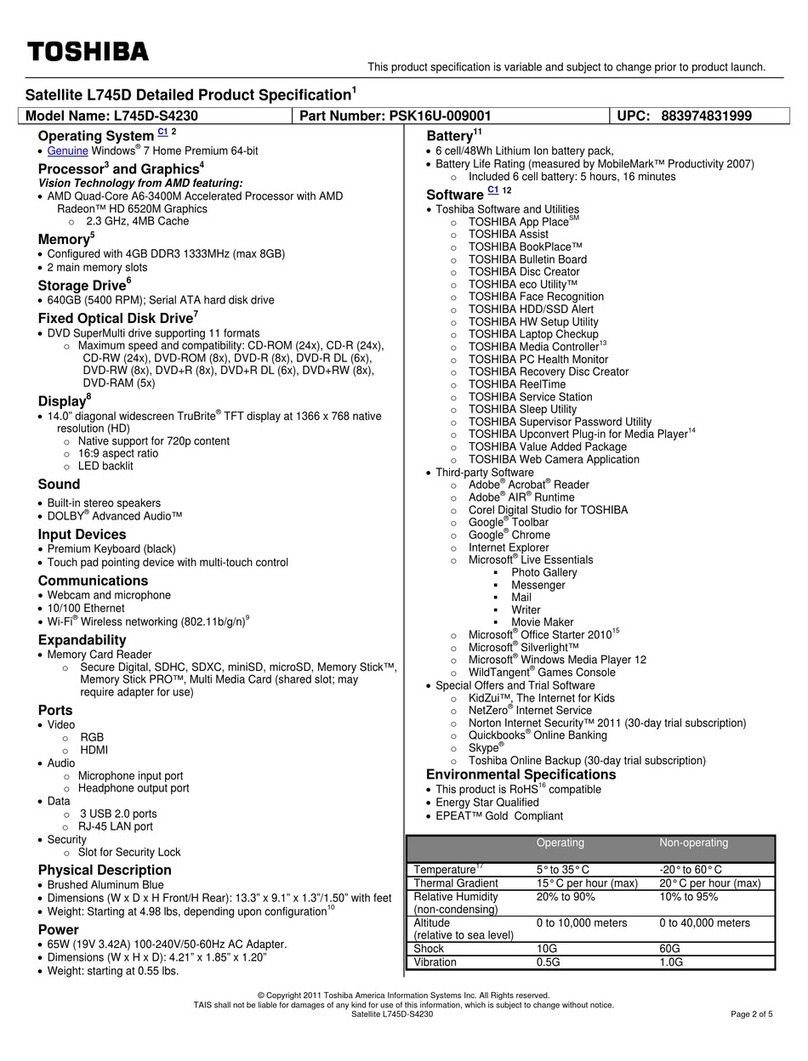 Toshiba Satellite L745D-S4230 Specifications