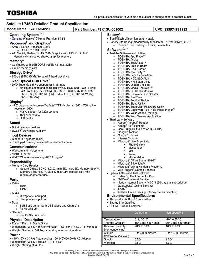 Toshiba Satellite L745D-S4220 Specifications