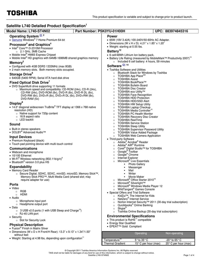 Toshiba Satellite L740-ST4N02 Specifications