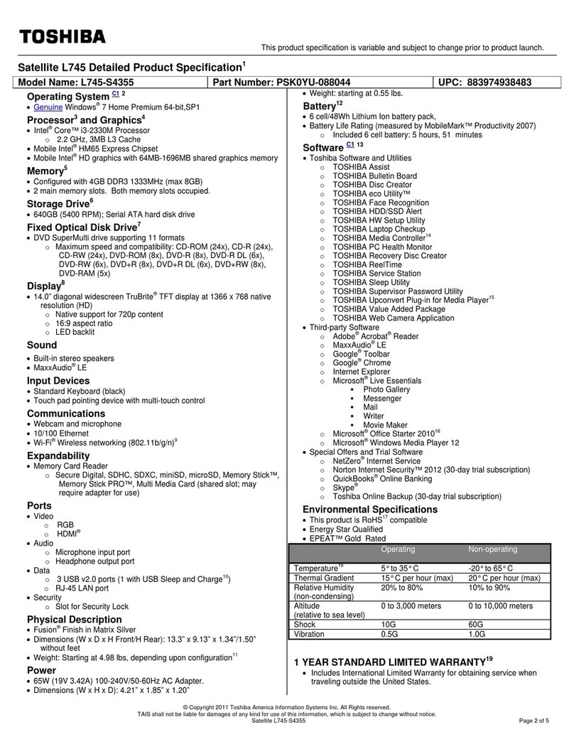 Toshiba Satellite L745-S4355 User manual