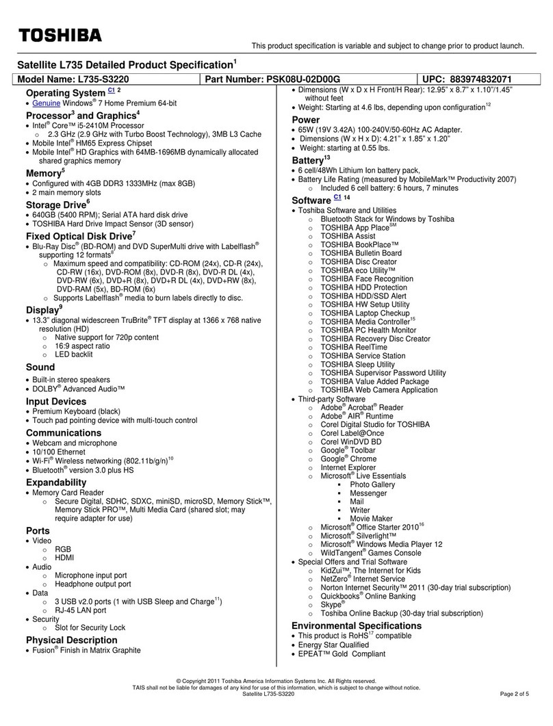 Toshiba Satellite L735-S3220 User manual