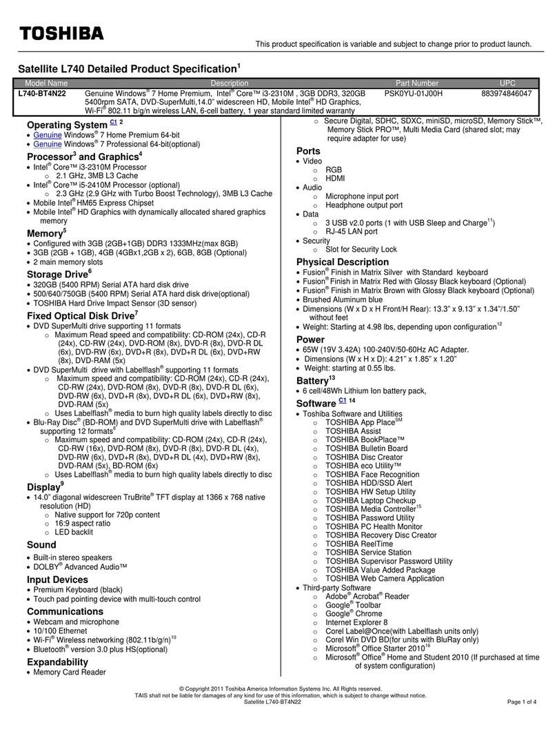 Toshiba Satellite L740-BT4N11 User manual