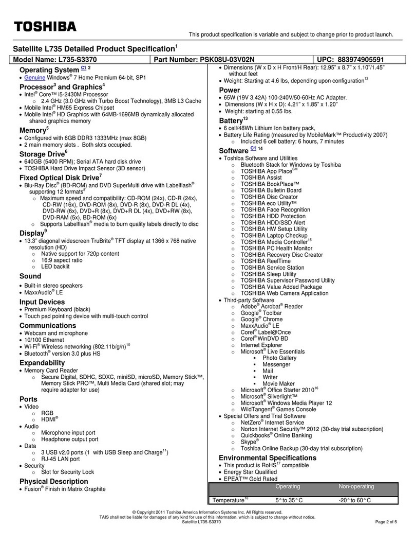 Toshiba Satellite L735-S3370 User manual
