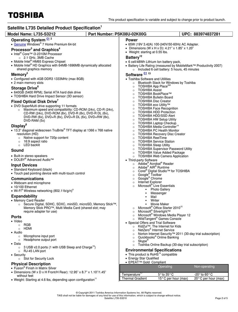 Toshiba Satellite L735-S3212 User manual