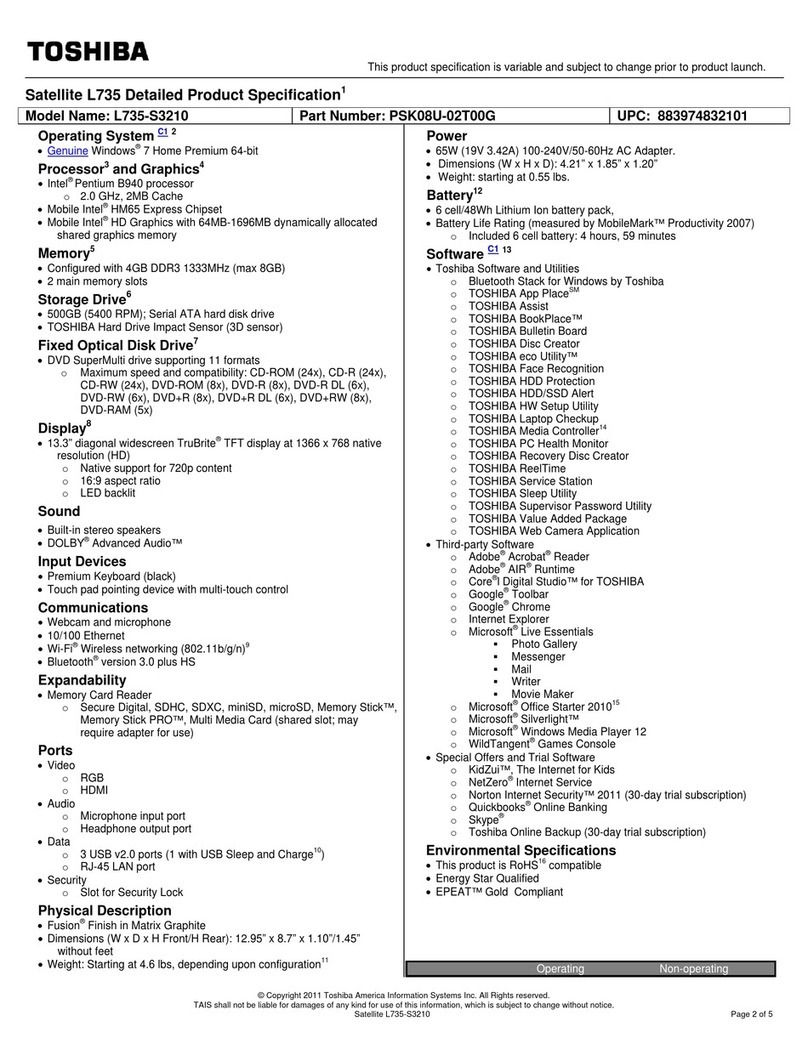 Toshiba Satellite L735-S3210 User manual