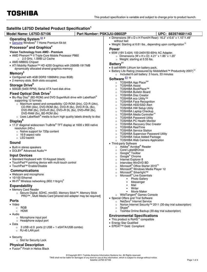 Toshiba L675D-S7106 Specifications
