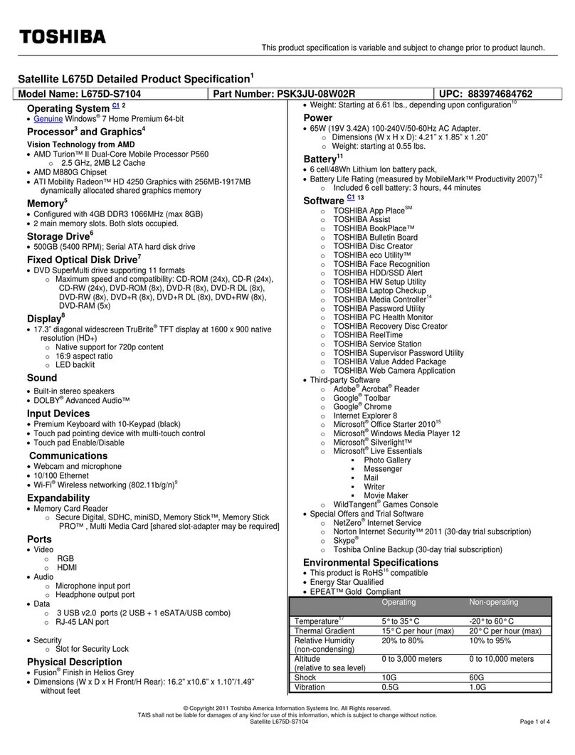 Toshiba L675D-S7104 User manual