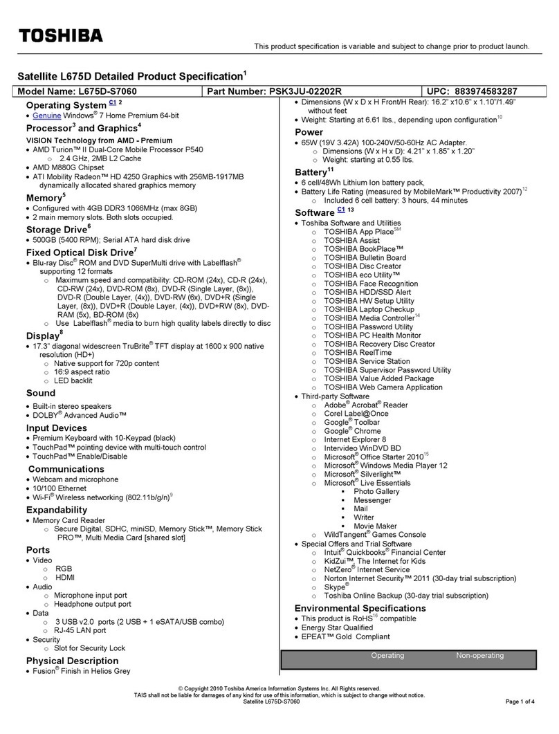 Toshiba L675D-S7060 Specifications