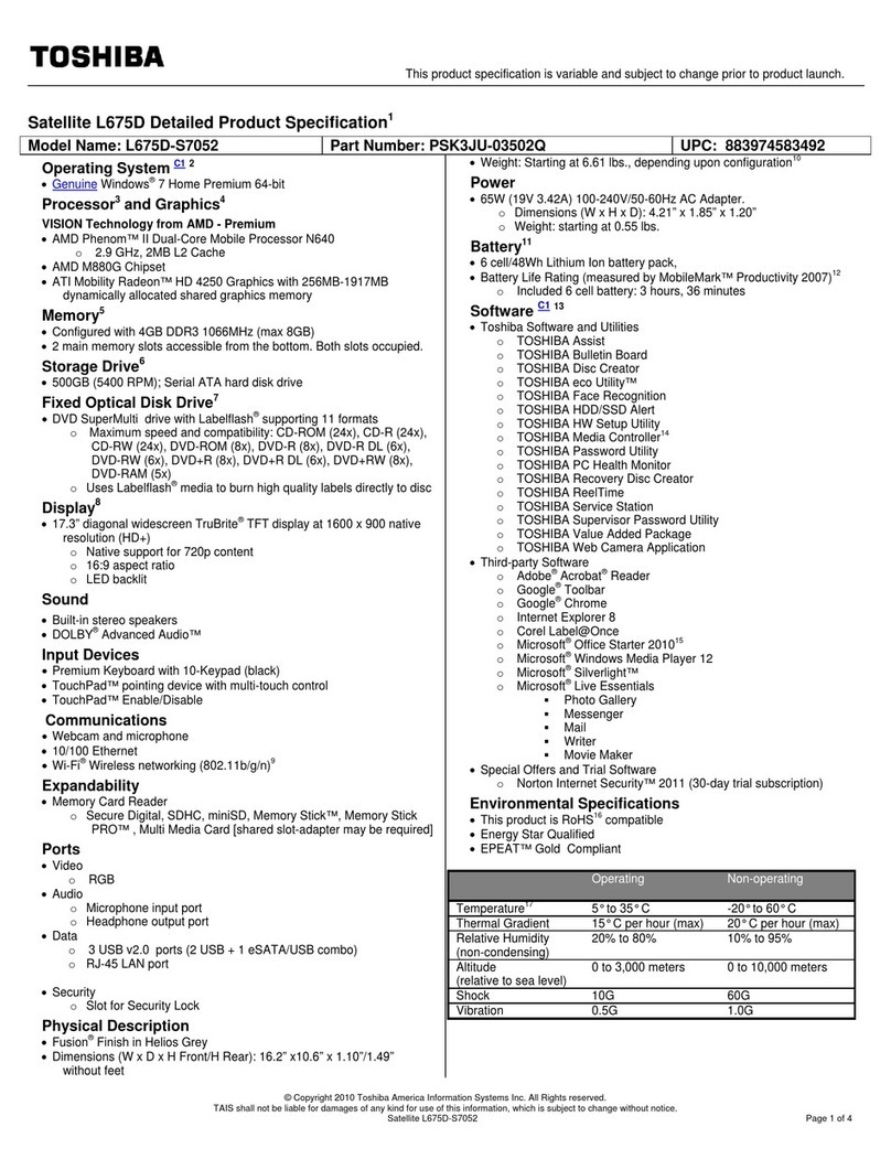 Toshiba L675D-S7052 User manual Toshiba L675D-S7052 User manual