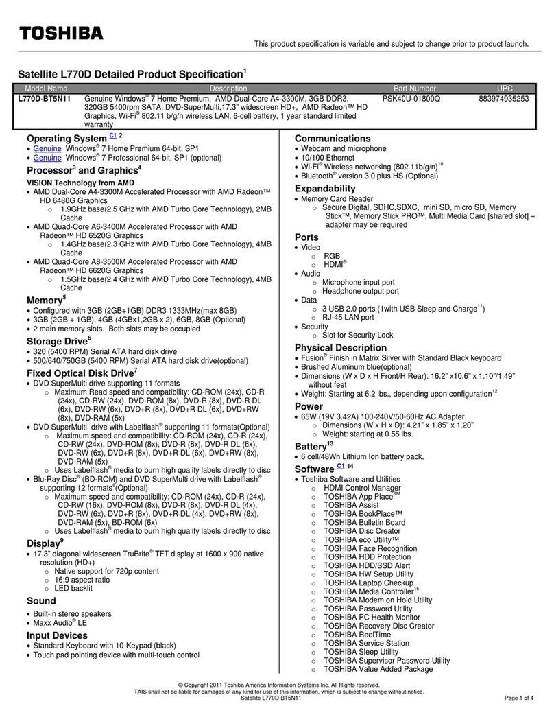 Toshiba Satellite L770D User manual