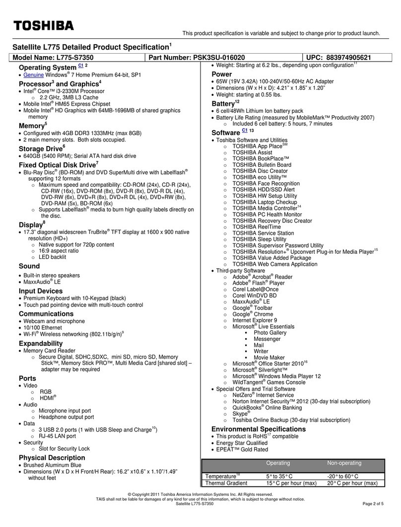 Toshiba Satellite L775-S7350 User manual