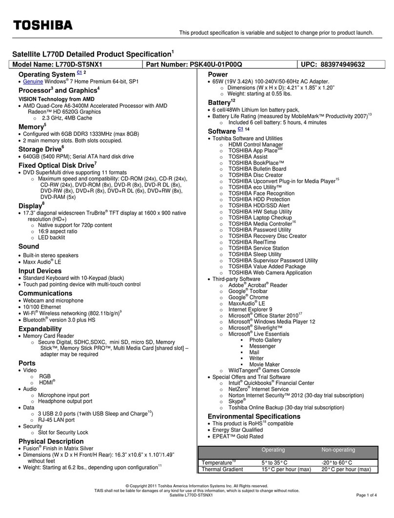 Toshiba Satellite L770D-ST5NX1 Specifications