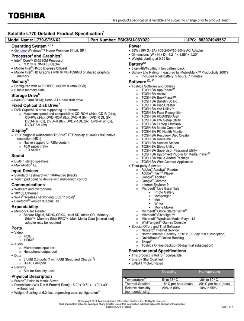 Toshiba Satellite L770-ST5NX2 User manual