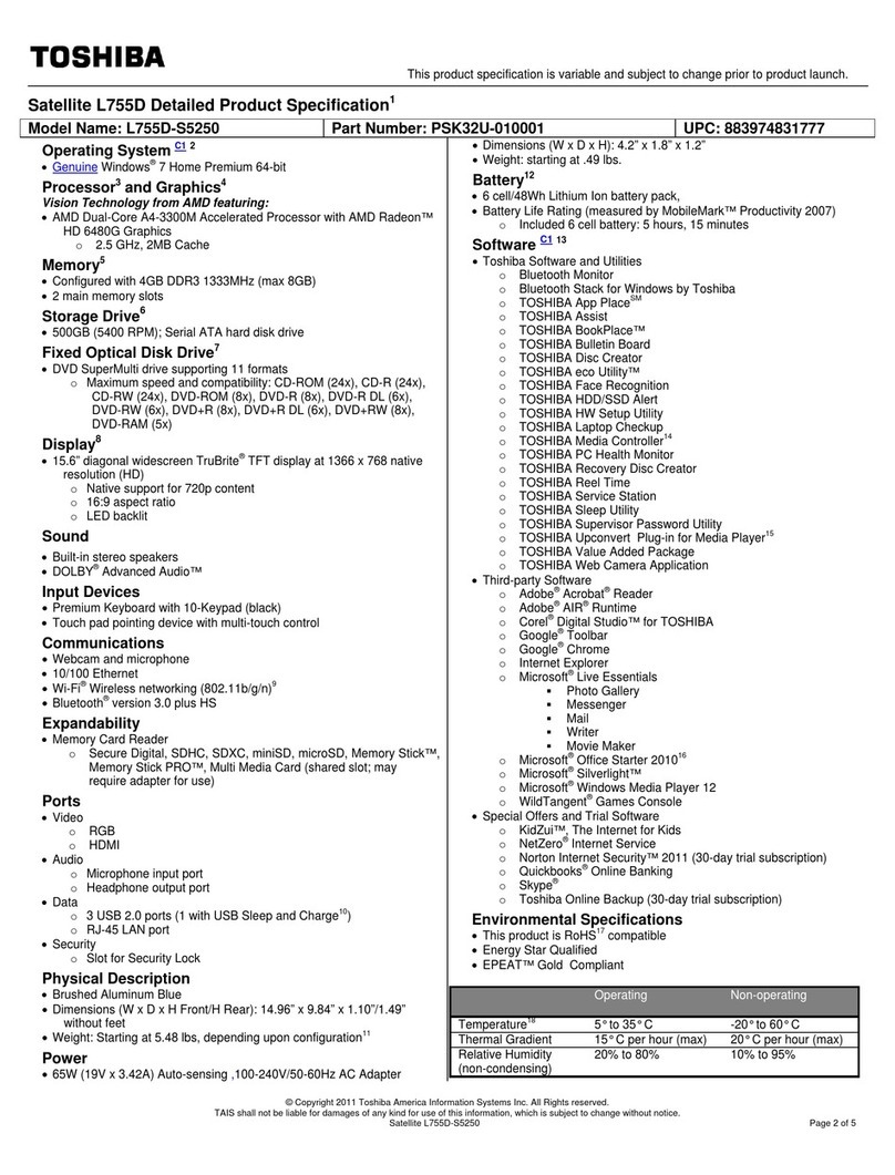 Toshiba Satellite L755D-S5250 User manual