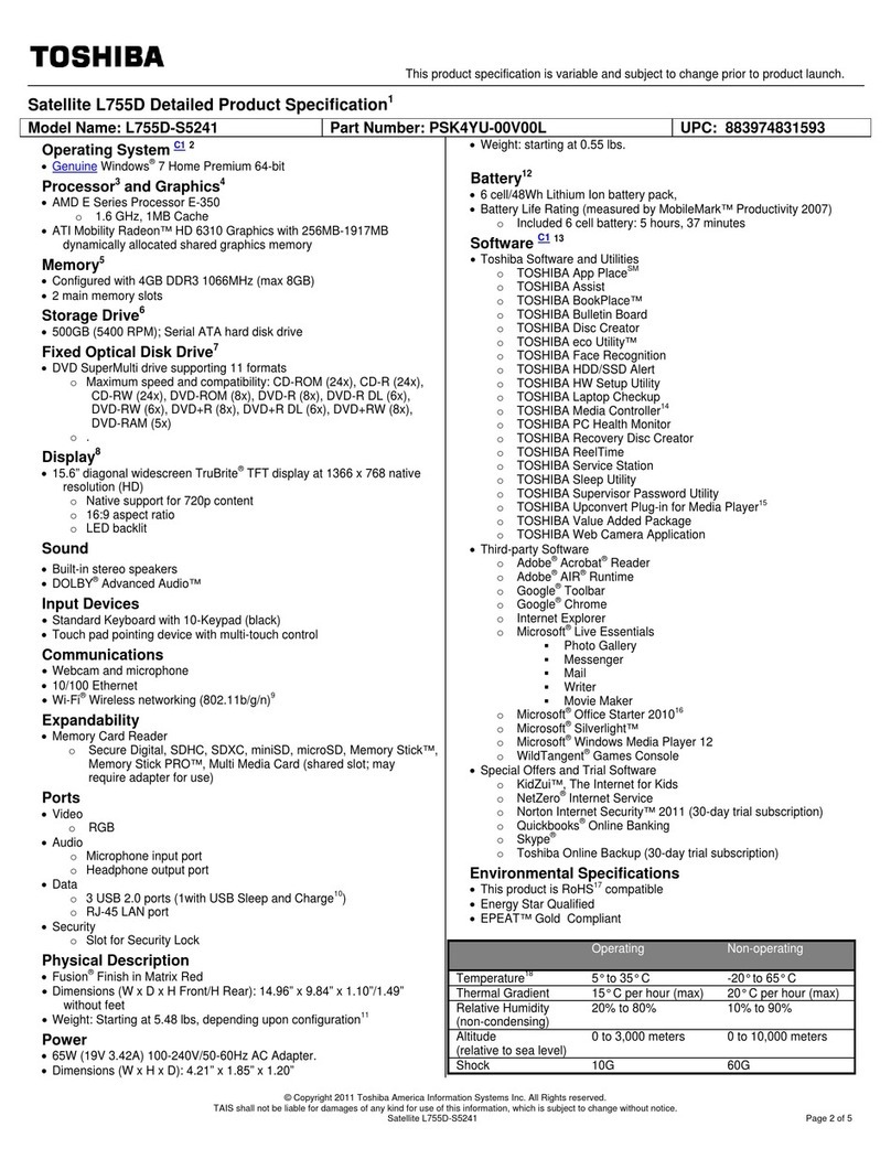 Toshiba Satellite L755D-S5241 User manual
