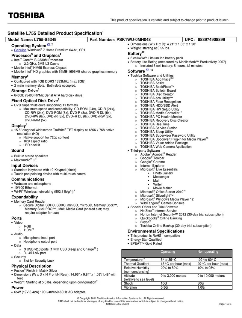 Toshiba Satellite L755-S5349 Specifications