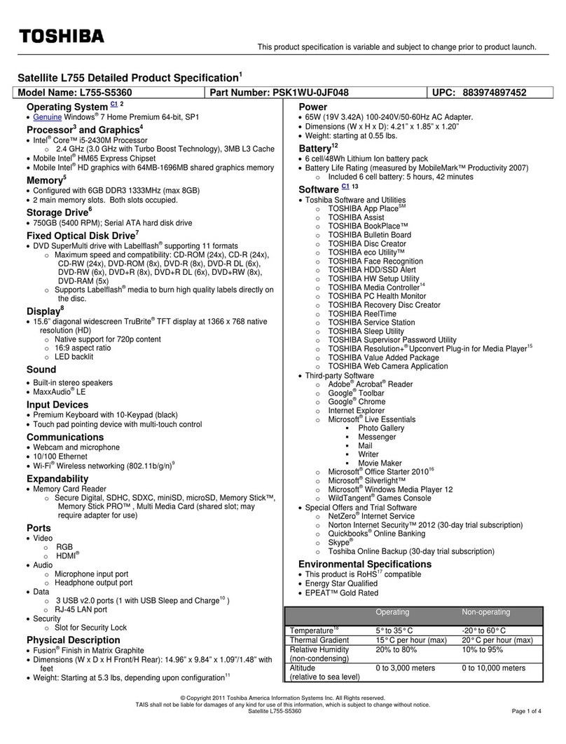 Toshiba Satellite L755-S5360 User manual