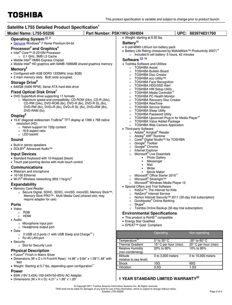Toshiba Satellite L755-S5256 User manual