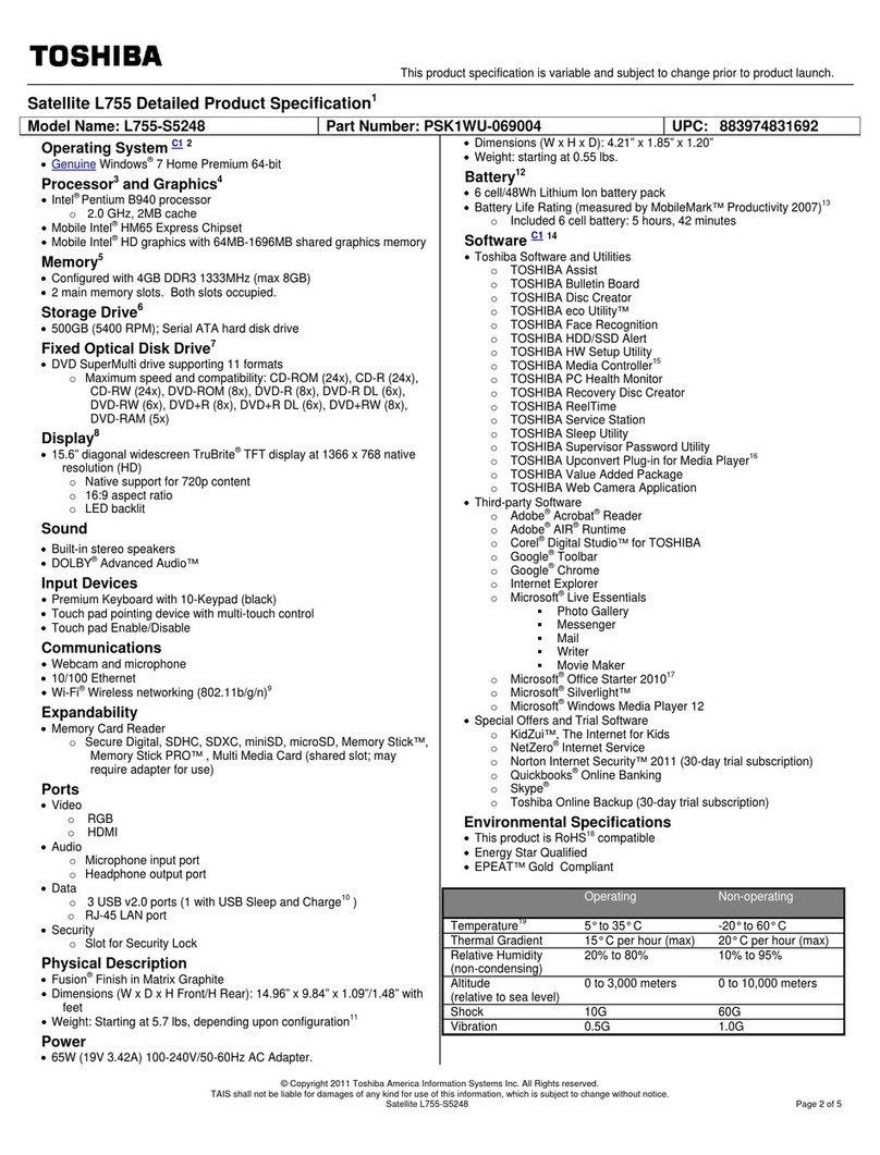 Toshiba Satellite L755-S5248 Specifications