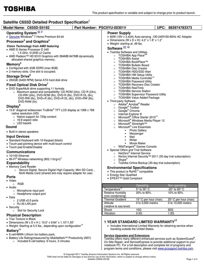 Toshiba Satellite C655D-S5192 User manual