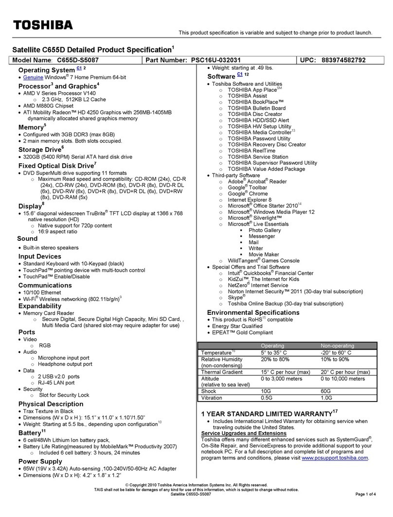 Toshiba Satellite C655D-S5087 User manual