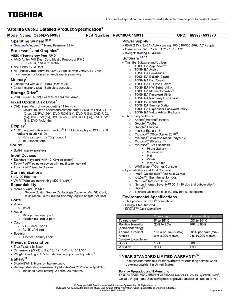Toshiba Satellite C655D-S50853 User manual