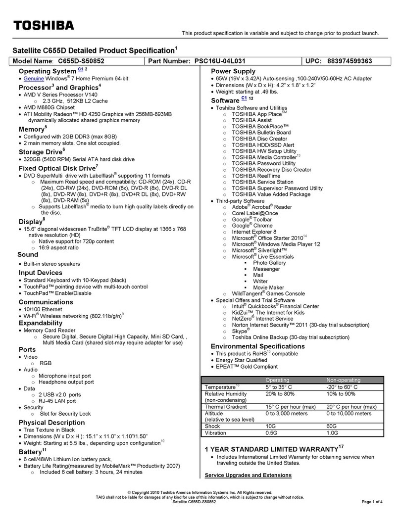 Toshiba Satellite C655D-S50852 User manual
