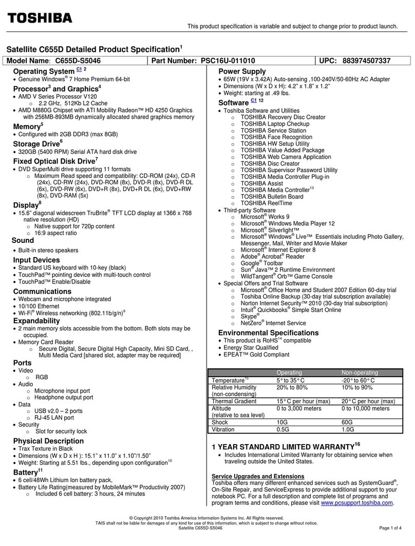 Toshiba Satellite C655D-S5046 User manual