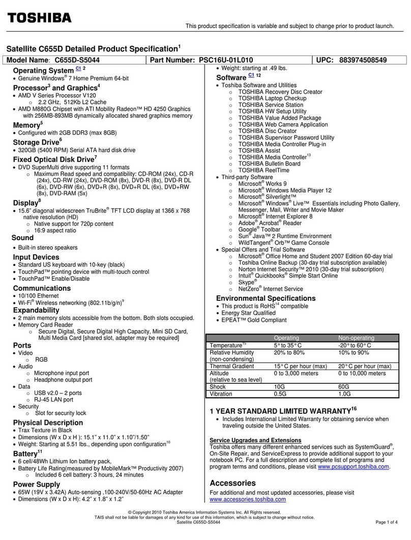 Toshiba Satellite C655D-S5044 User manual