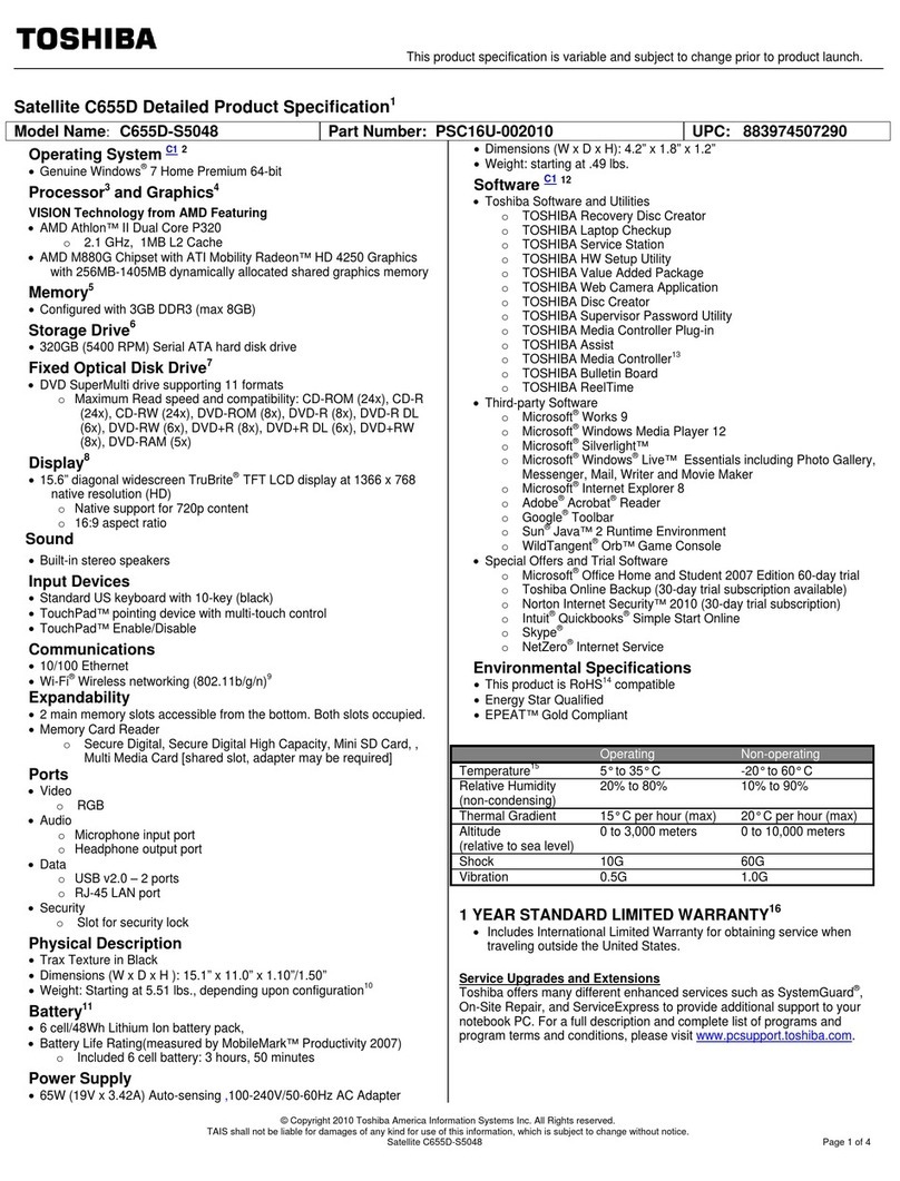 Toshiba Satellite C655D-S5048 Specifications