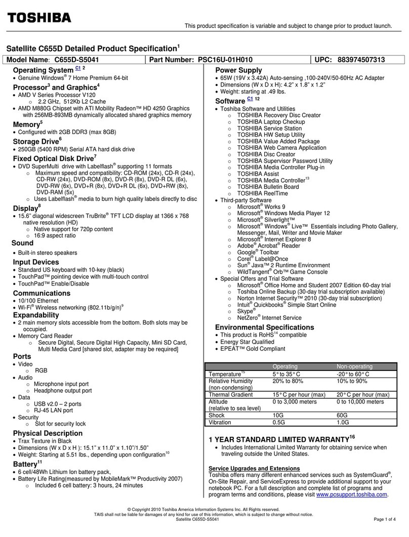 Toshiba Satellite C655D User manual