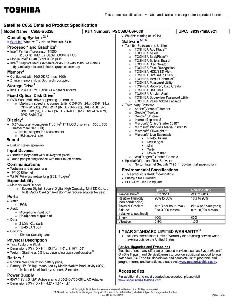 Toshiba Satellite C655 User manual