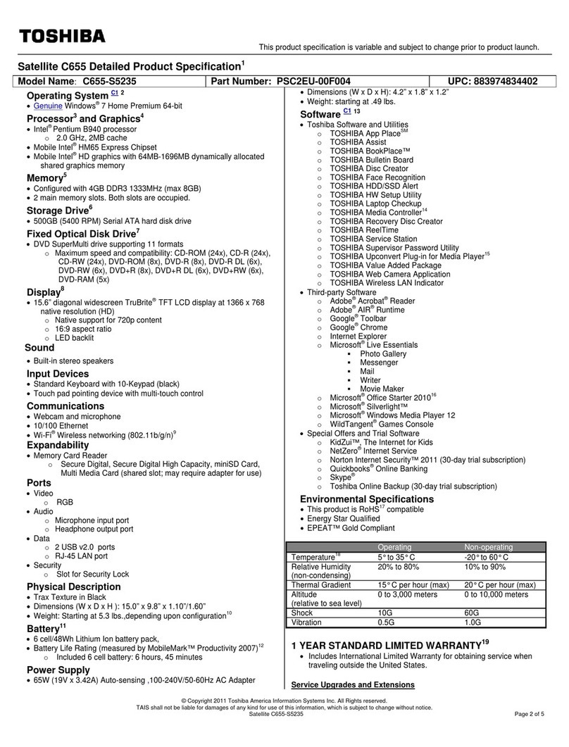 Toshiba C655-S5235 User manual