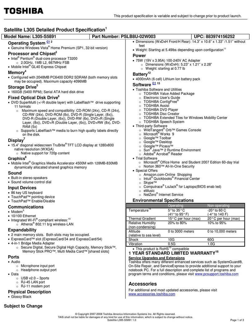 Toshiba L305-S5891 Specifications