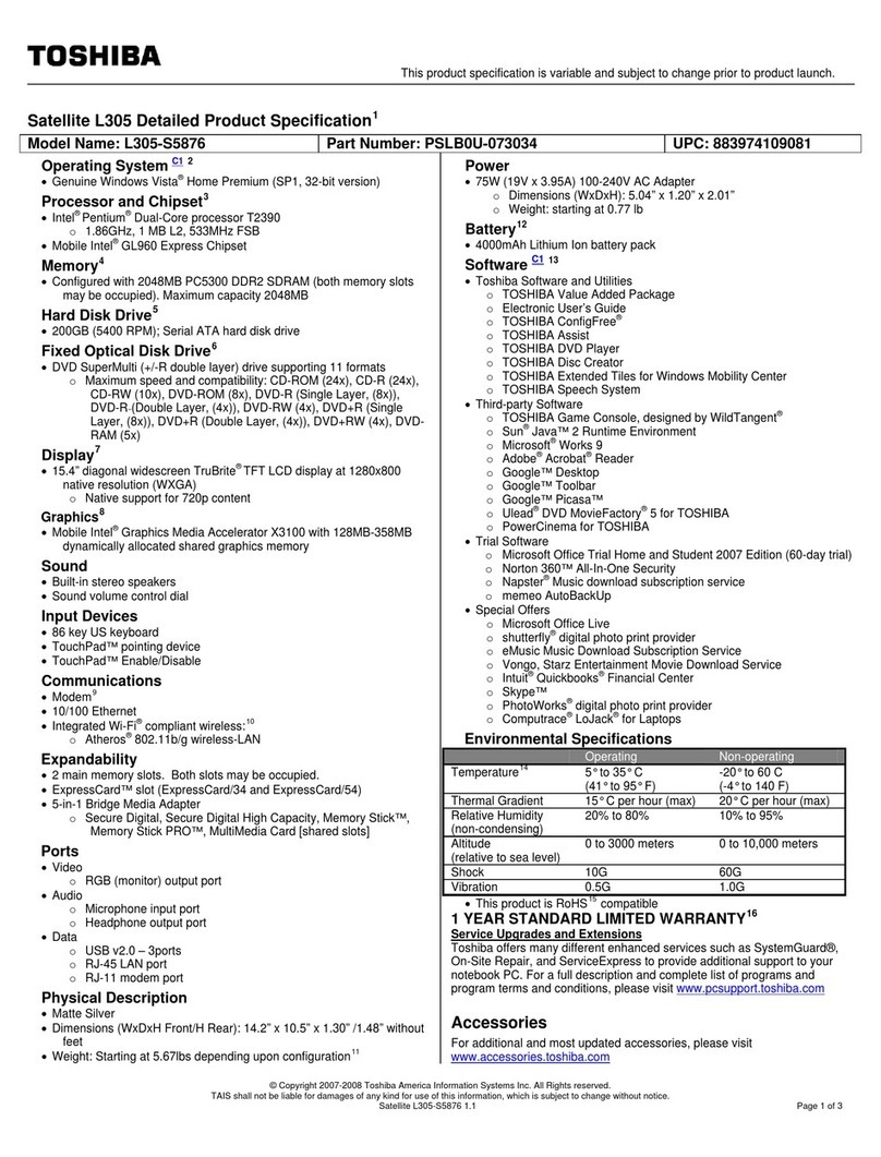 Toshiba L305 S5876 - Satellite - Pentium 1.86 GHz User manual
