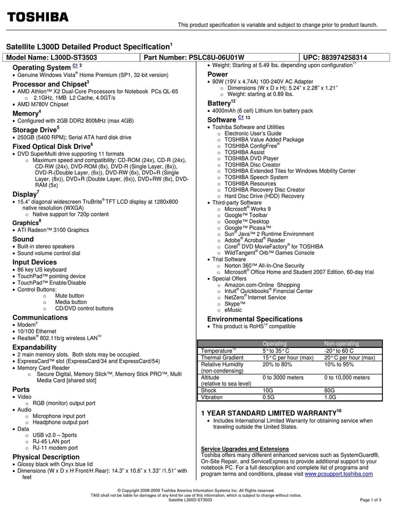Toshiba L300D-ST3503 Specifications