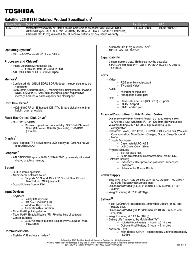 Toshiba L25-S1216 User manual