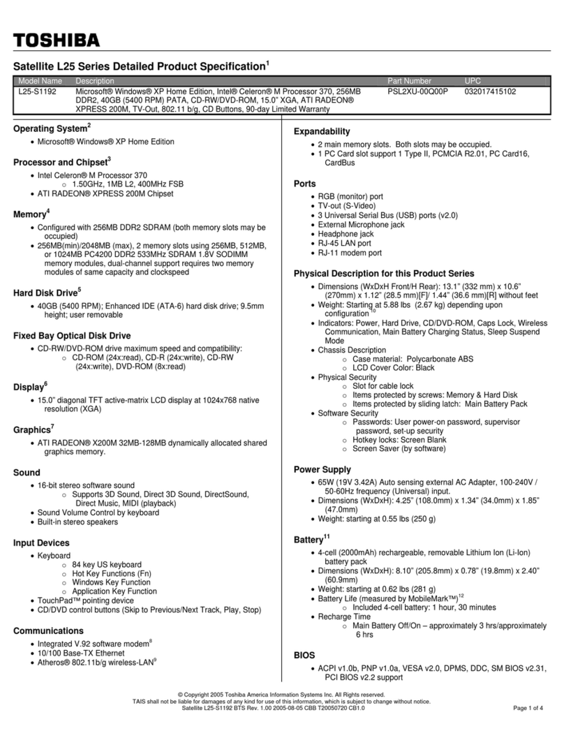 Toshiba L25-S1192 User manual