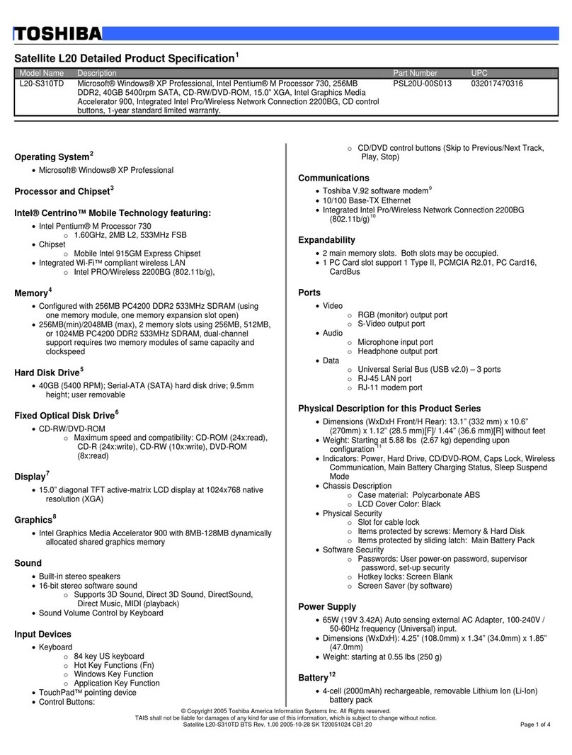 Toshiba L20-S310TD User manual