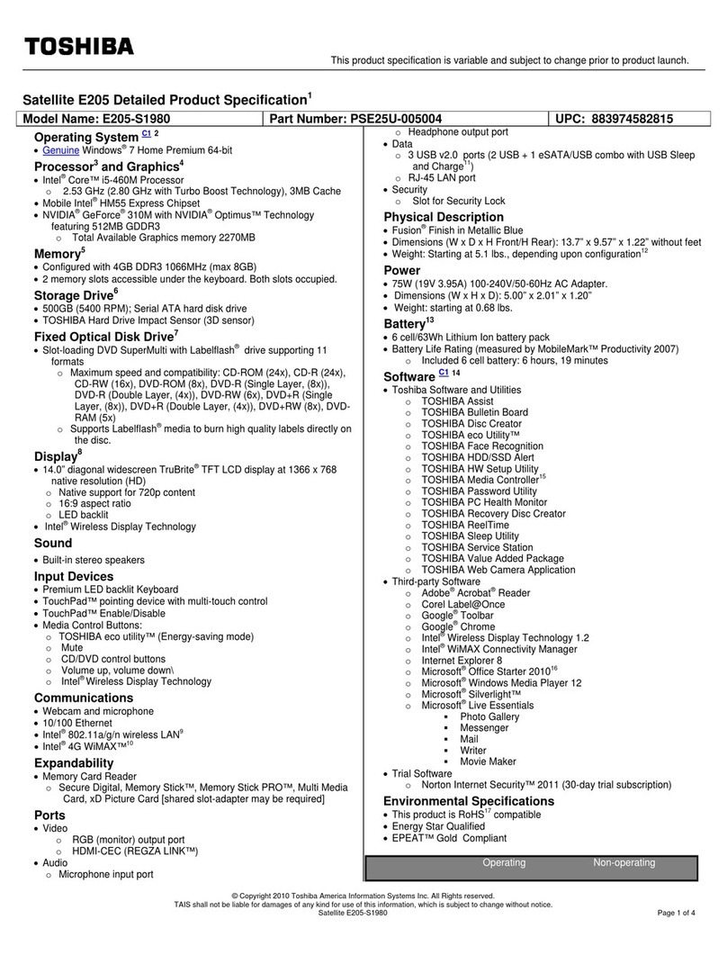 Toshiba Satellite E205-S1980 Installation instructions