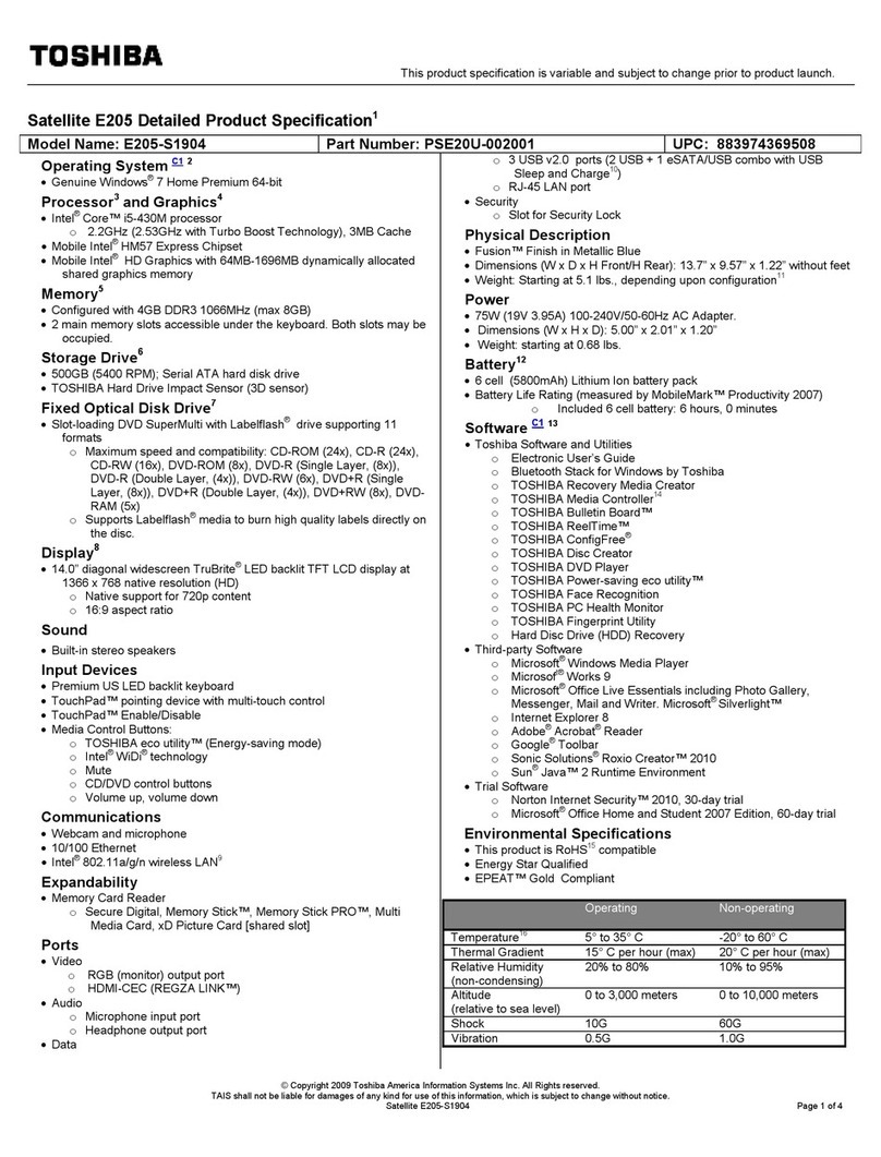 Toshiba E205-S1904 User manual