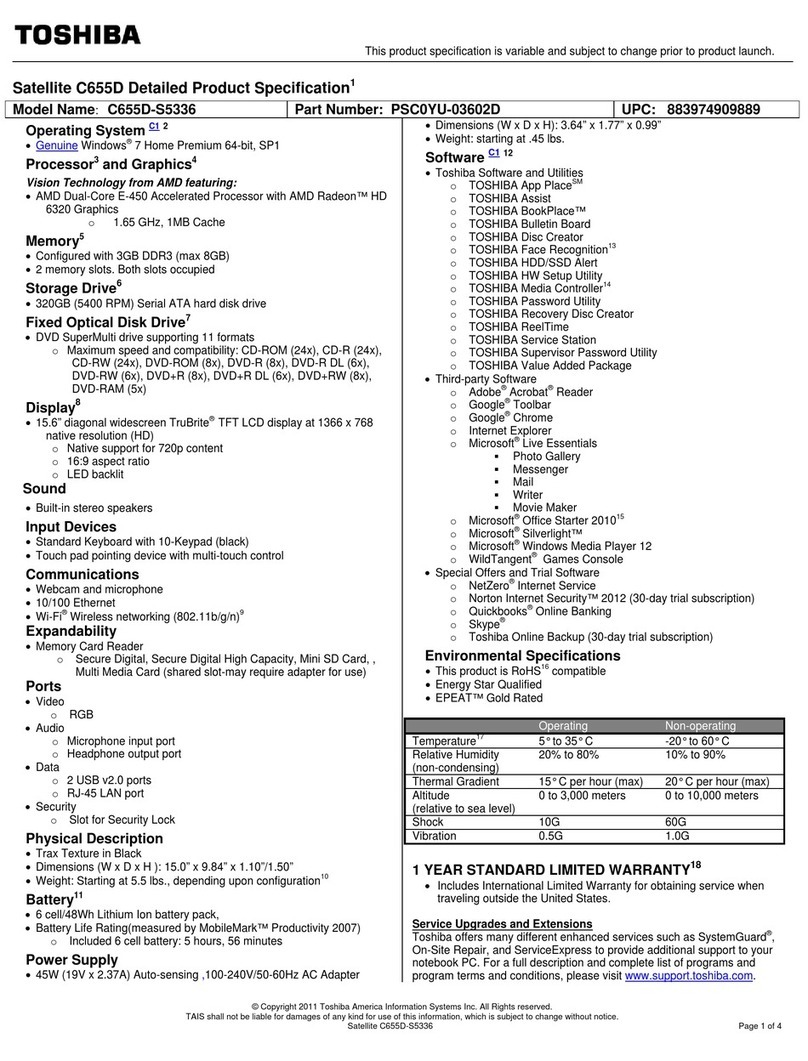 Toshiba C655D-S5336 Specifications