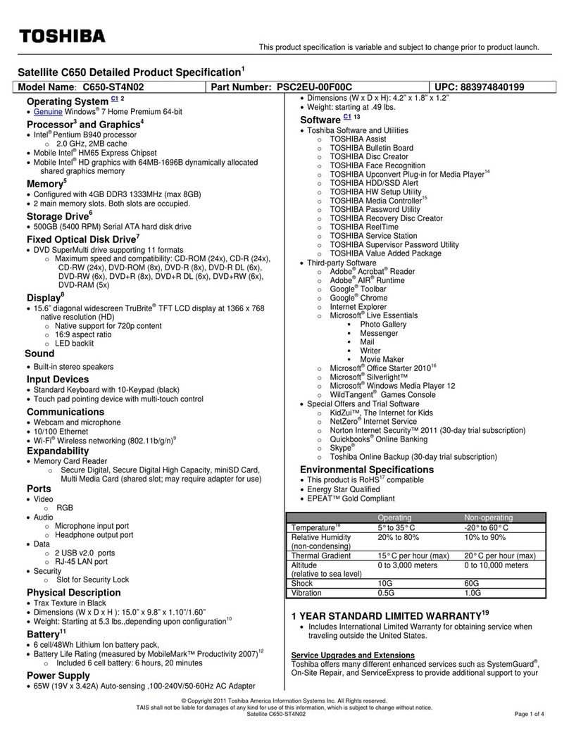 Toshiba C650-ST4N02 Specifications