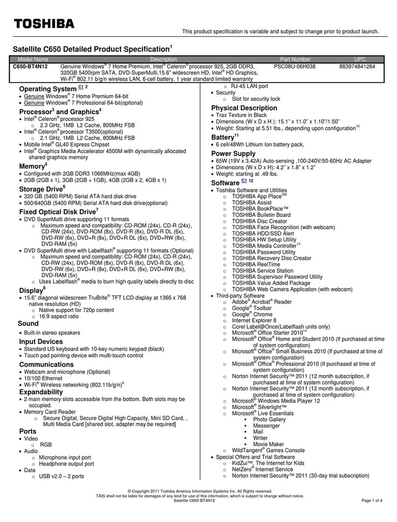 Toshiba Satellite C650 Series User manual