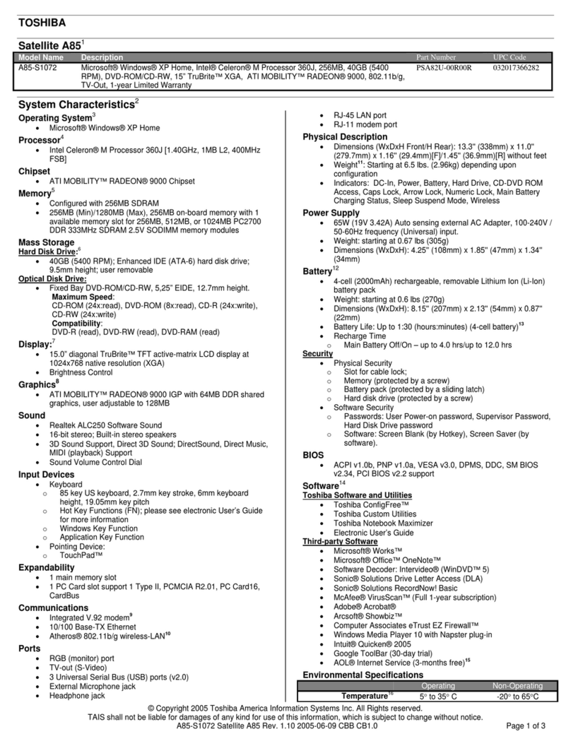Toshiba A85-S1072 User manual