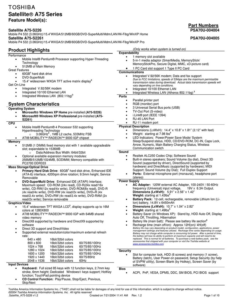Toshiba A75-S226 User manual