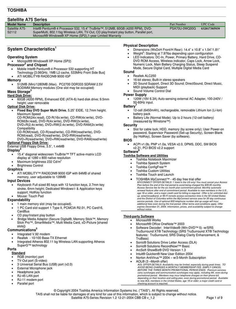 Toshiba A75-S2112 User manual